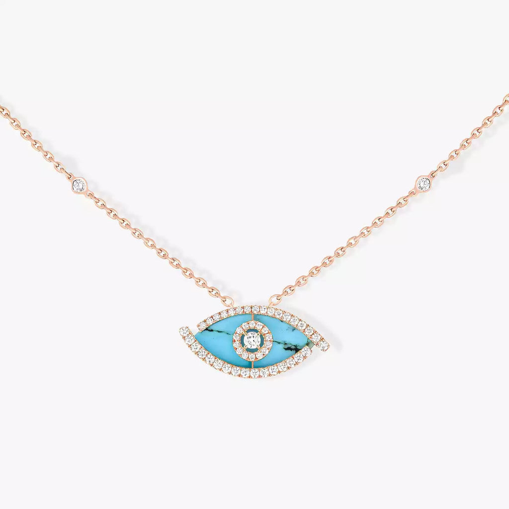 [MIRA]Lucky Eye Diamond Necklace in Rose Gold and Turquoise