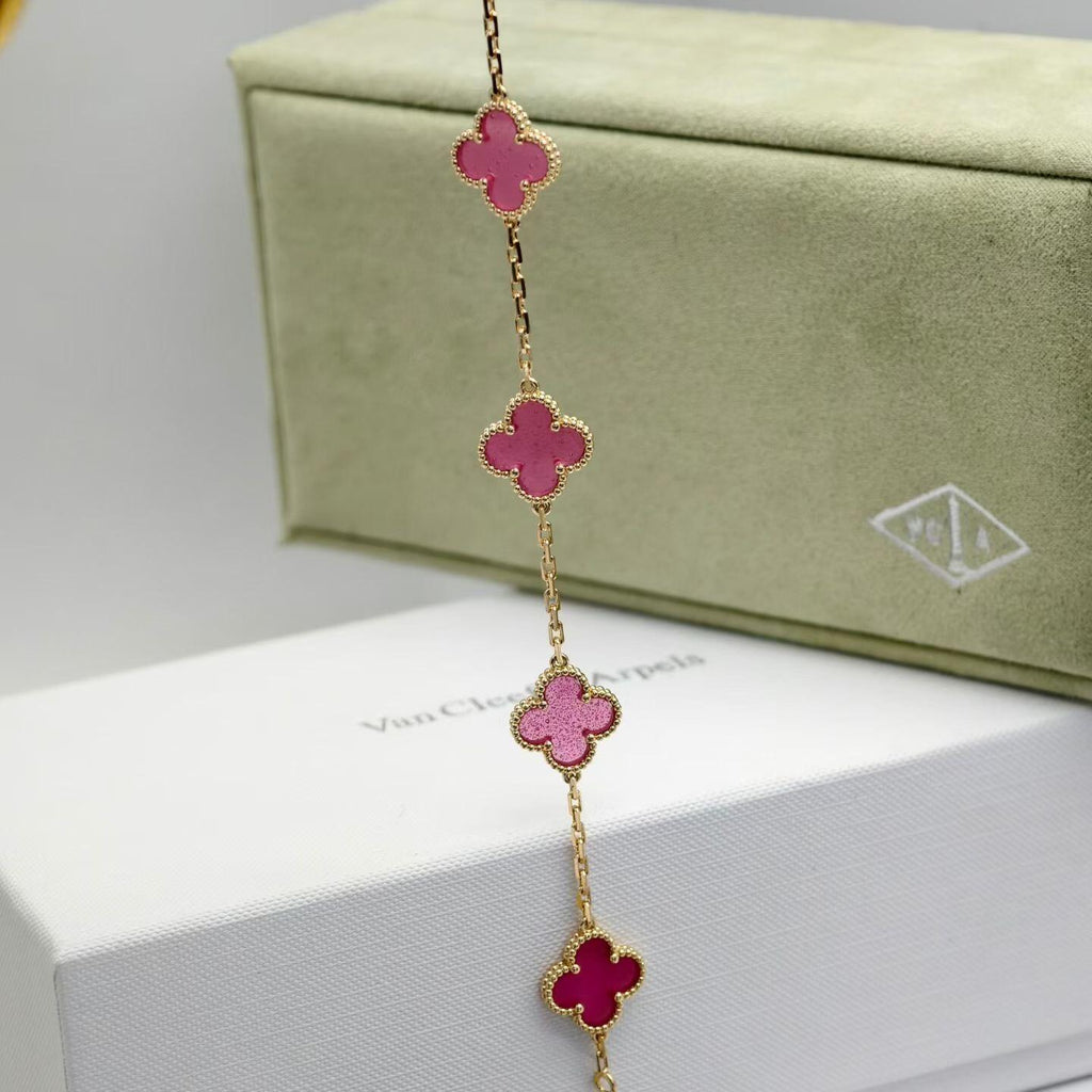 [MIRA] NEW CLOVER 5 MOTIFS PINK ENAMEL BRACELET