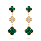 [MIRA]CLOVER EARRINGS GOLD MALACHITE DIAMOND 3 MOTIF