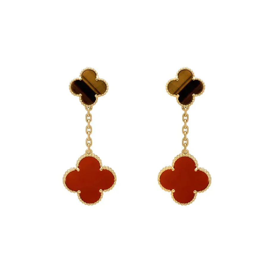 [MIRA]CLOVER  2 MOTIF  TIGER EYE CARNELIAN EARRINGS