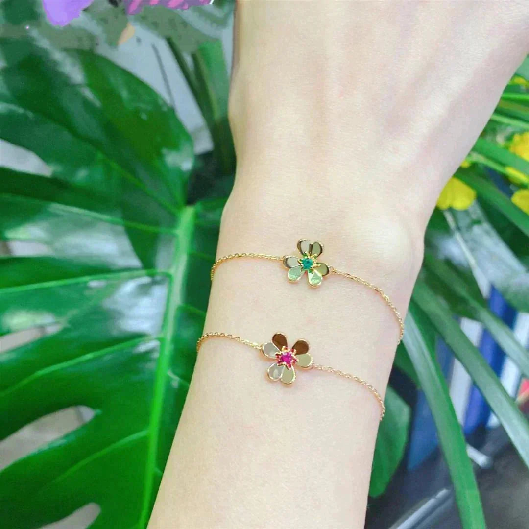 [MIRA]FRIVOLE GOLD FLOWER PINK MALACHITE BRACELET