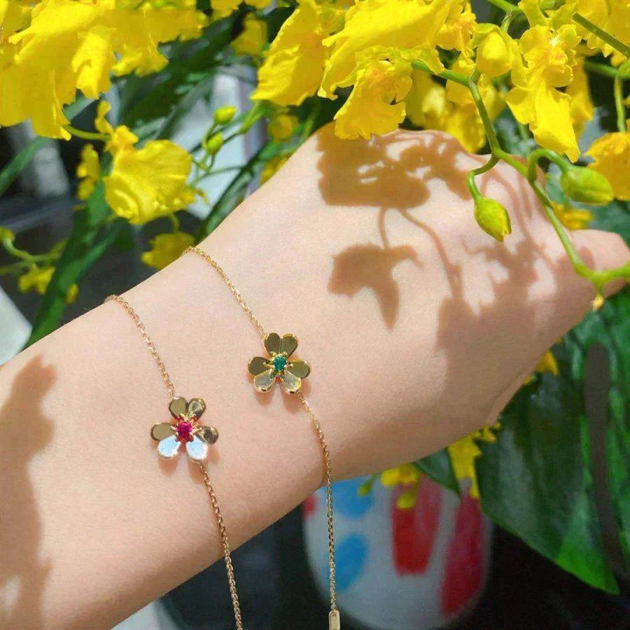 [MIRA]FRIVOLE GOLD FLOWER PINK MALACHITE BRACELET