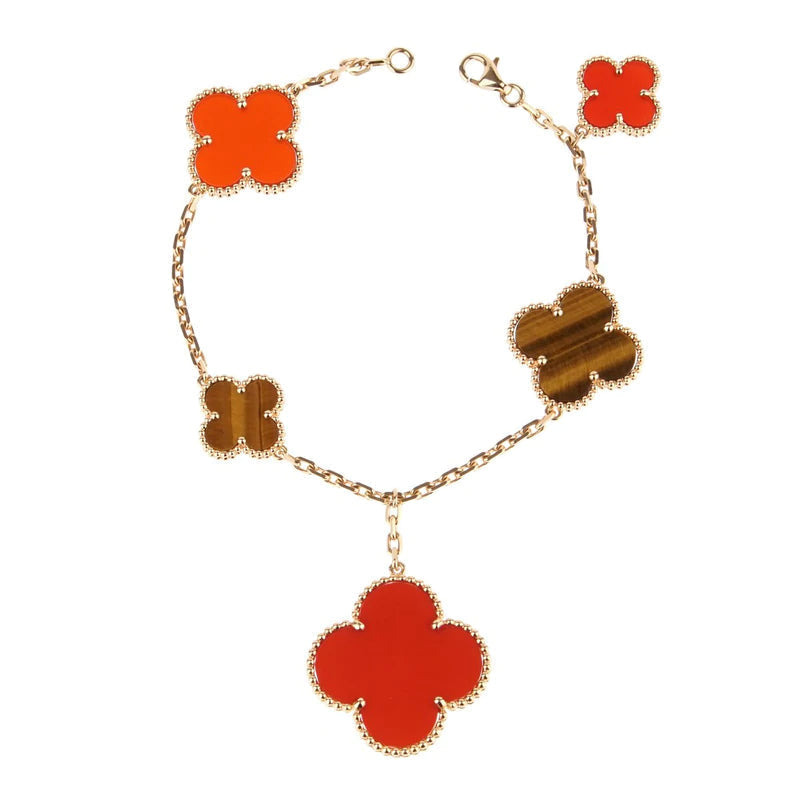 [MIRA]CLOVER BRACELET 5 MOTIFS CARNELIAN TIGER EYE