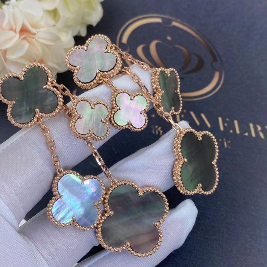 [MIRA]CLOVER EARRINGS DARK MOP 4 MOTIFS ROSE GOLD