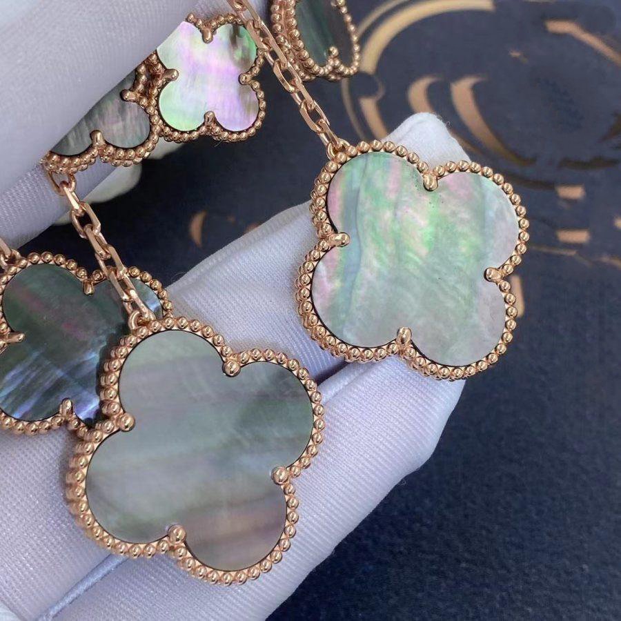 [MIRA]CLOVER EARRINGS DARK MOP 4 MOTIFS ROSE GOLD