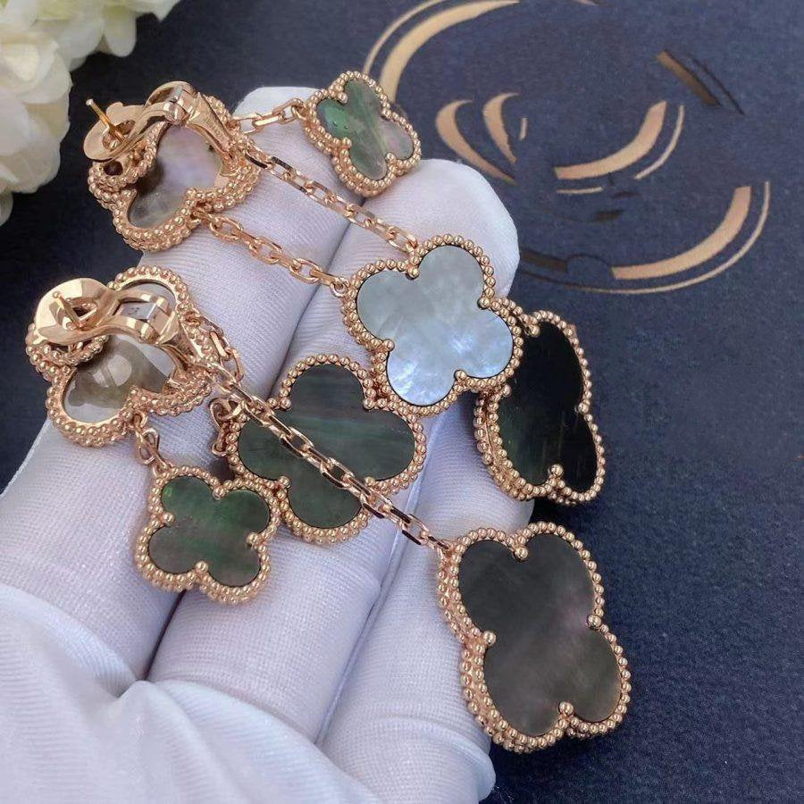 [MIRA]CLOVER EARRINGS DARK MOP 4 MOTIFS ROSE GOLD