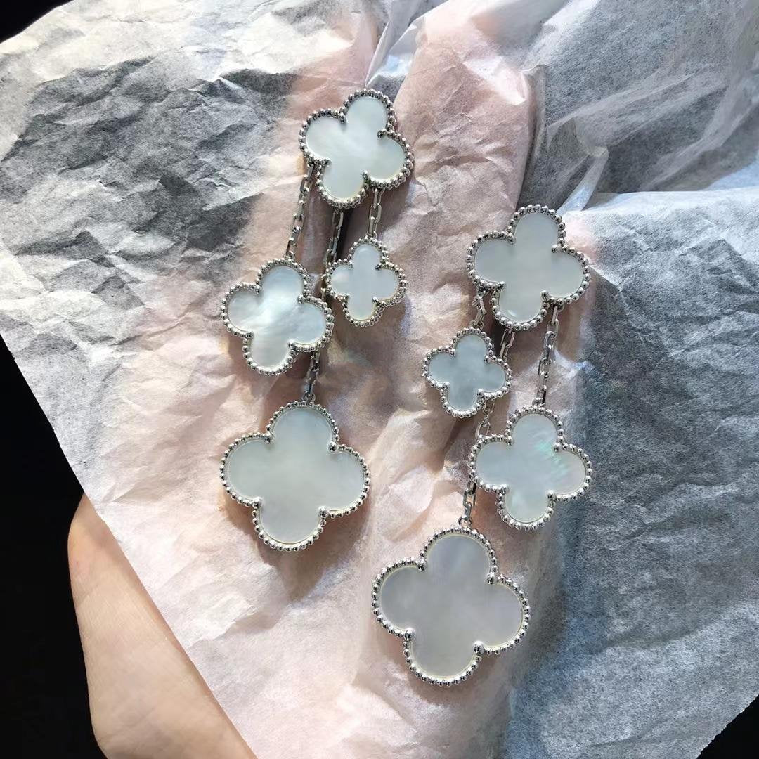 [MIRA]CLOVER EARRINGS WHITE MOP 4 MOTIFS SILVER