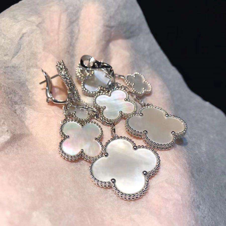 [MIRA]CLOVER EARRINGS WHITE MOP 4 MOTIFS SILVER