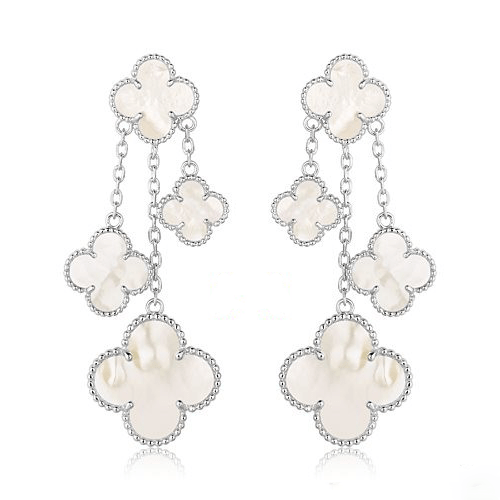 [MIRA]CLOVER EARRINGS WHITE MOP 4 MOTIFS SILVER