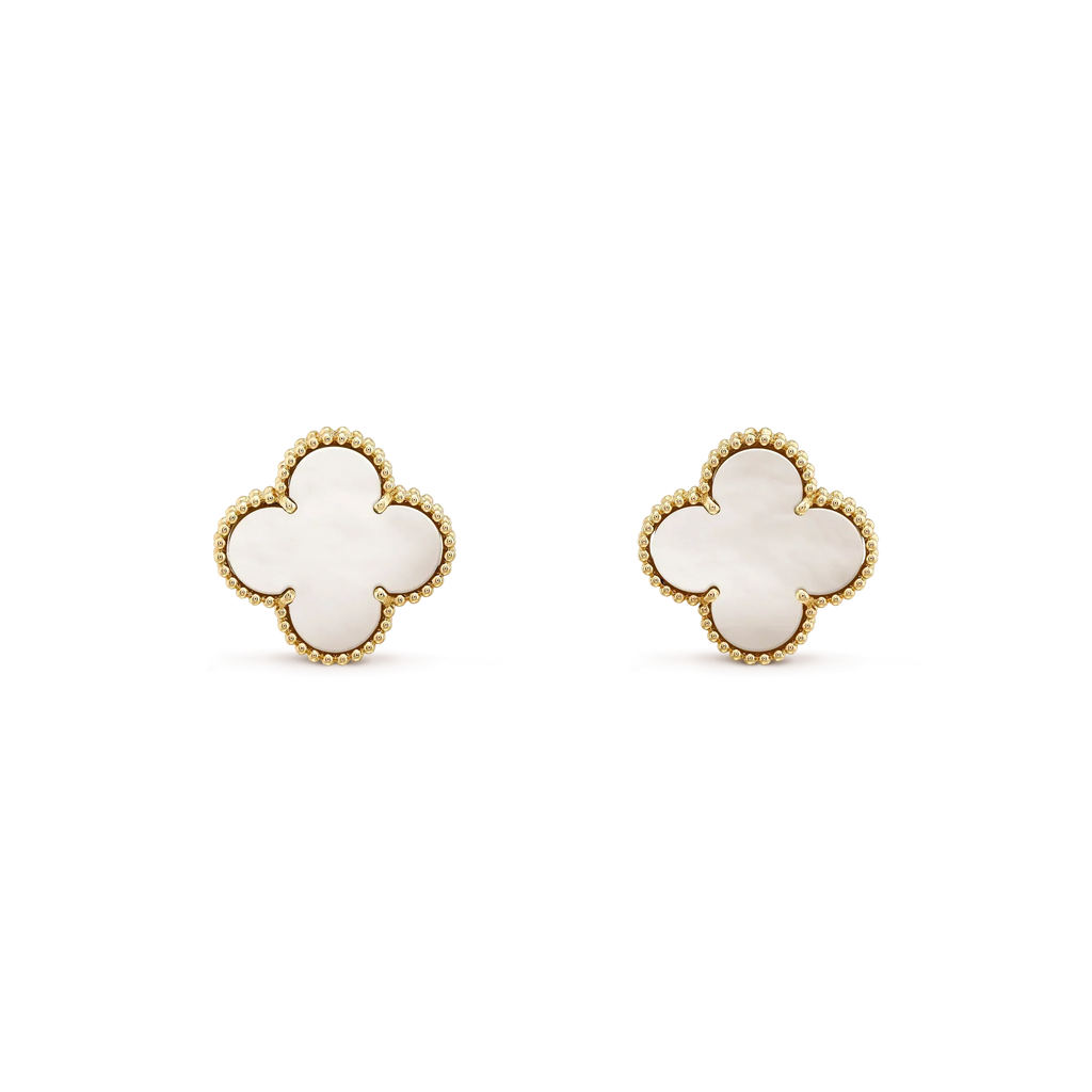 [MIRA]CLOVER MEDIUM 1 MOTIFS  WHITE MOP STUD EARRINGS