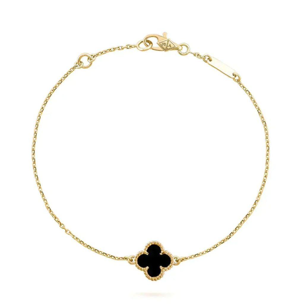 [MIRA]CLOVER ONYX SINGLE FLOWER BRACELET