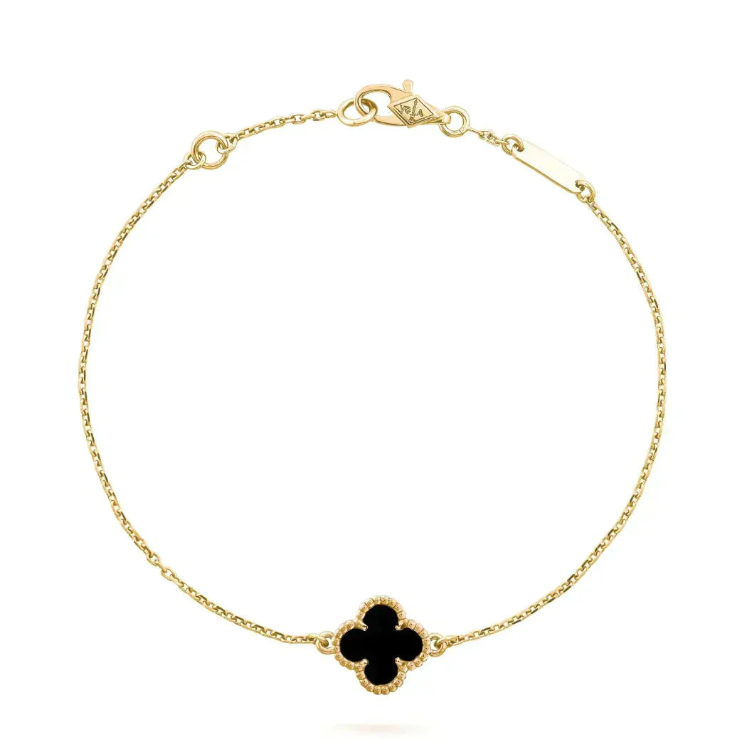 [MIRA]CLOVER ONYX SINGLE FLOWER BRACELET