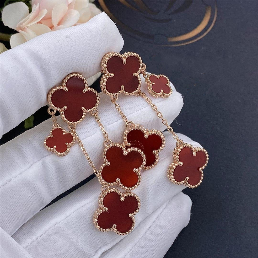 [MIRA]CLOVER EARRINGS CARNELIAN 4 MOTIFS PINK GOLD