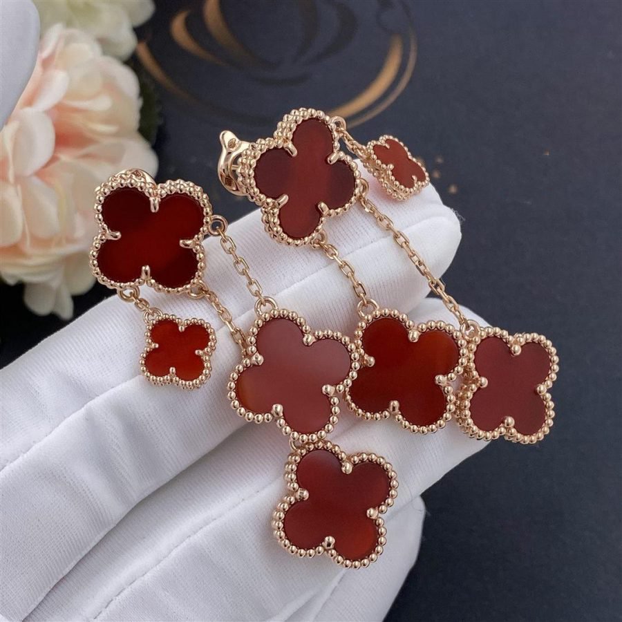 [MIRA]CLOVER EARRINGS CARNELIAN 4 MOTIFS PINK GOLD