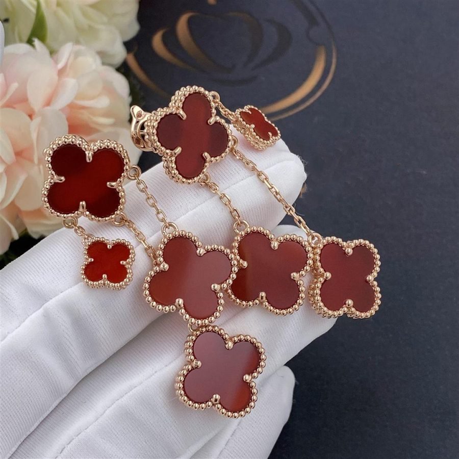 [MIRA]CLOVER EARRINGS CARNELIAN 4 MOTIFS PINK GOLD