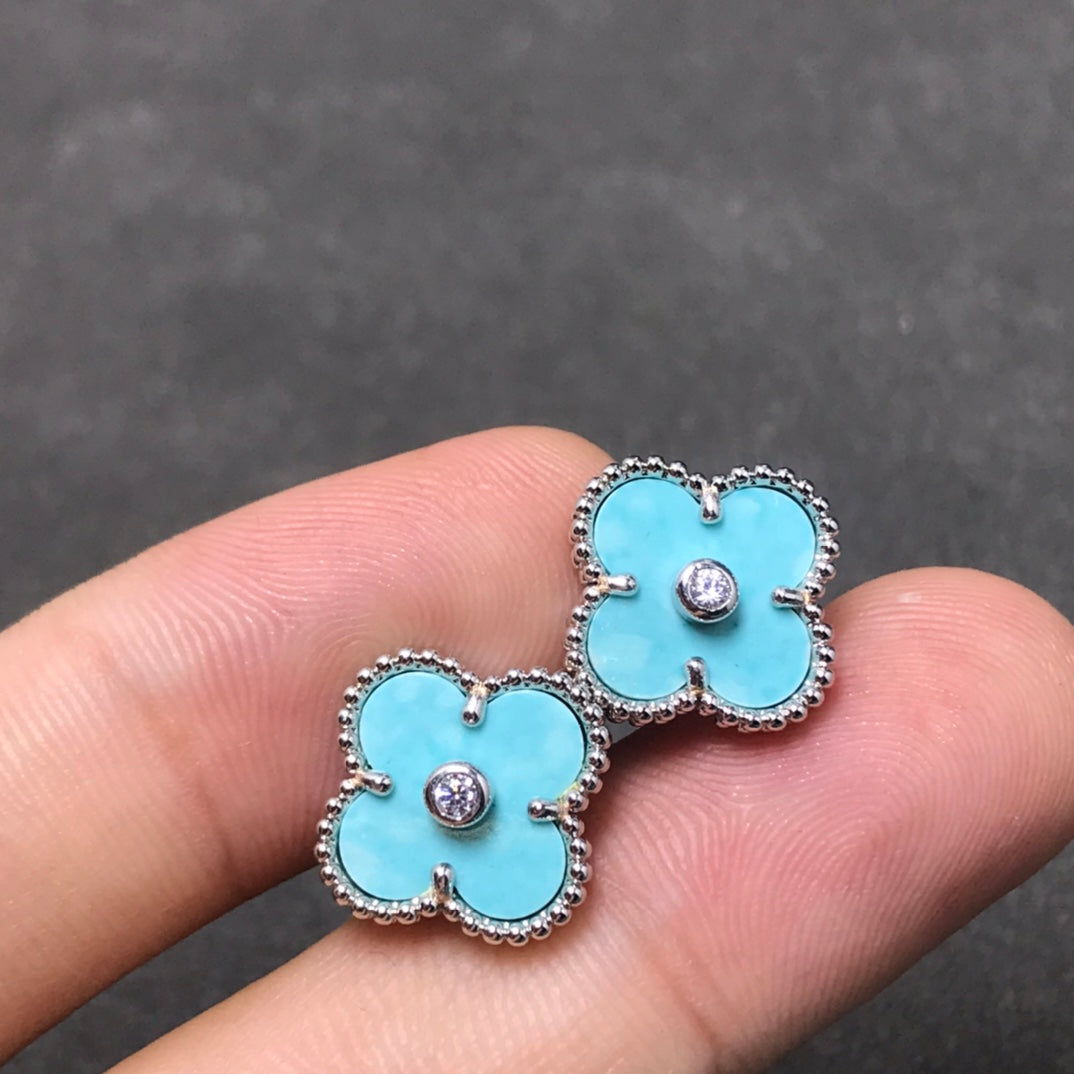[MIRA]CLOVER 1 DIAMOND BLUE SKY SILVER EARRINGS