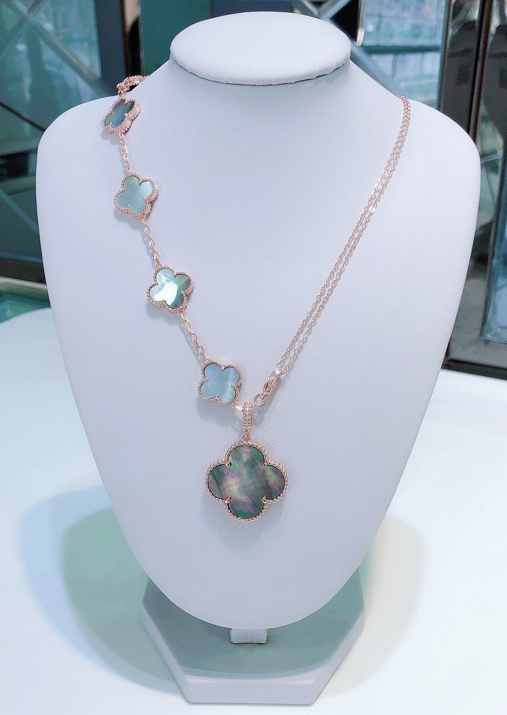 [MIRA]COMBINED BRACELET 5 MOTIFS AND NECKLACE DARK MOP ROSE GOLD
