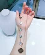 [MIRA]COMBINED BRACELET 5 MOTIFS AND NECKLACE DARK MOP ROSE GOLD