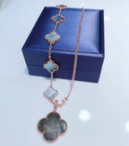 [MIRA]COMBINED BRACELET 5 MOTIFS AND NECKLACE DARK MOP ROSE GOLD