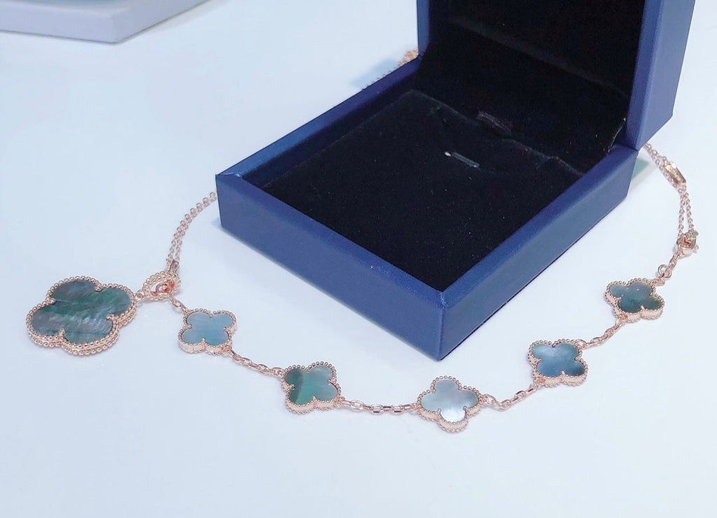 [MIRA]COMBINED BRACELET 5 MOTIFS AND NECKLACE DARK MOP ROSE GOLD