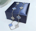 [MIRA]CLOVER 10 MOTIFS CHALCEDONY DIAMONDS SILVER NECKLACE
