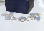 [MIRA]CLOVER 10 MOTIFS CHALCEDONY DIAMONDS SILVER NECKLACE