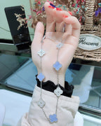 [MIRA]CLOVER 10 MOTIFS CHALCEDONY DIAMONDS SILVER NECKLACE