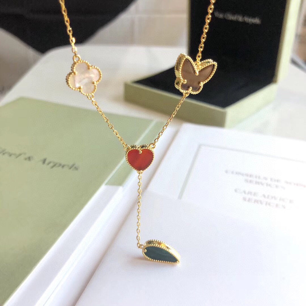 [MIRA]LUCKY SPRING 4 MOTIFS ROSE GOLD NECKLACE