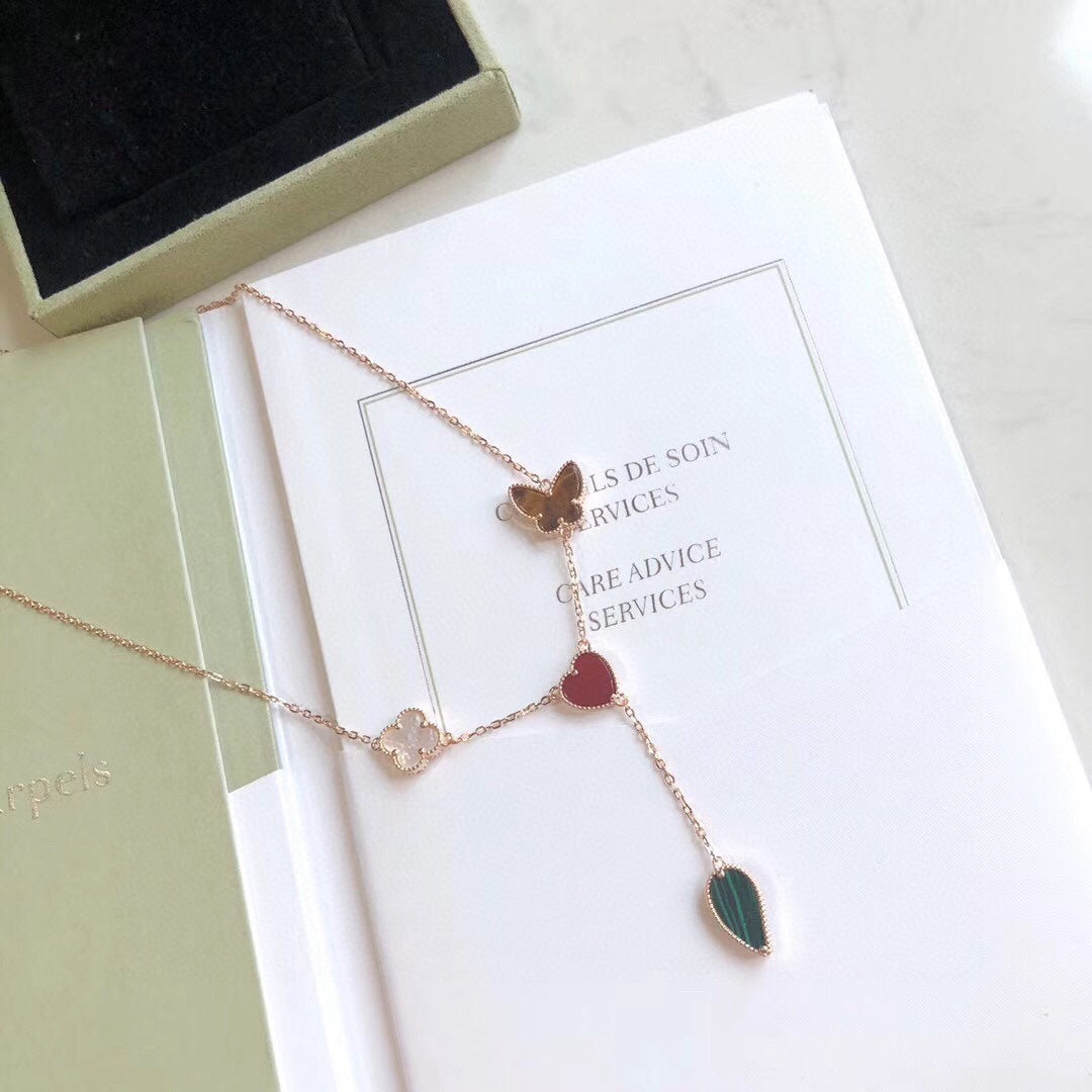 [MIRA]LUCKY SPRING 4 MOTIFS ROSE GOLD NECKLACE