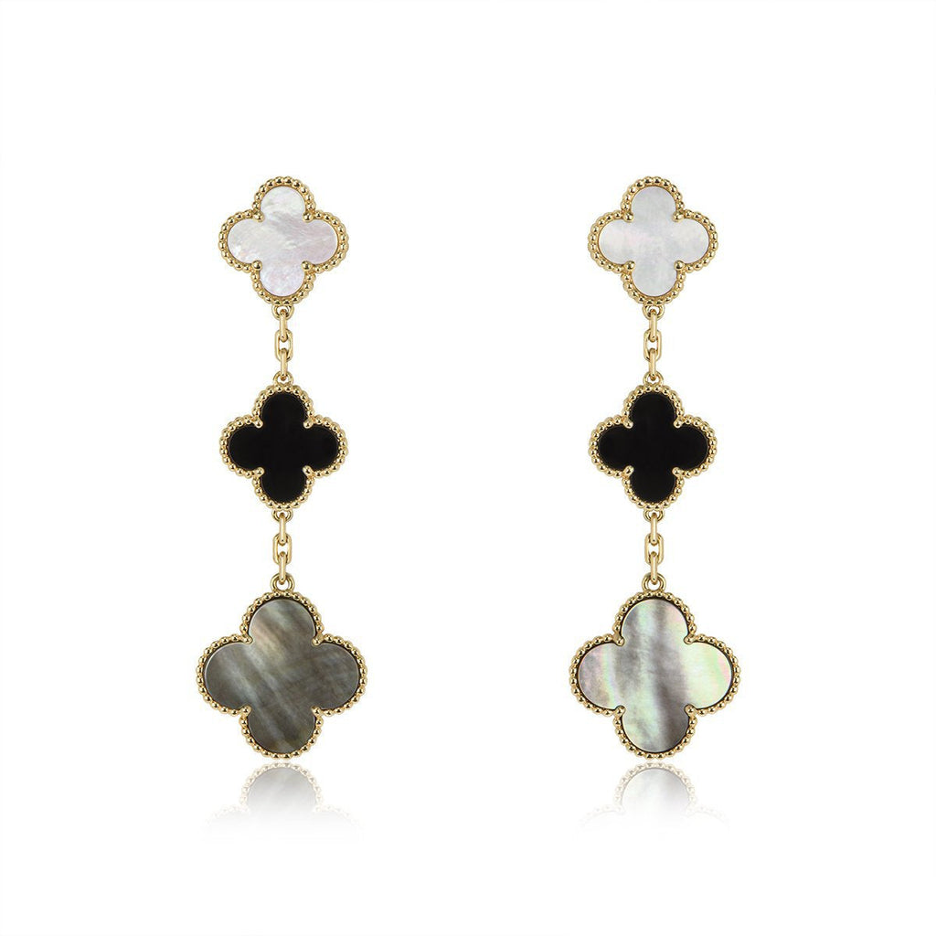[MIRA]CLOVER EARRINGS GOLD ONYX MOP 3 MOTIF