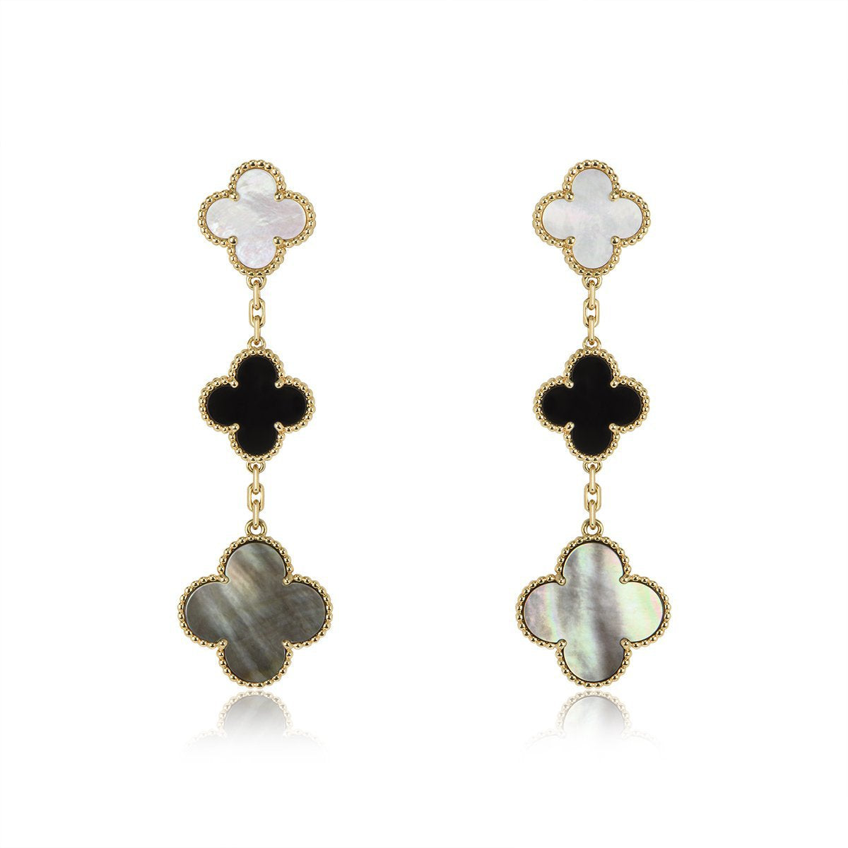 [MIRA]CLOVER EARRINGS GOLD ONYX MOP 3 MOTIF