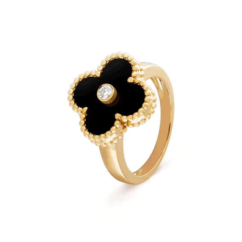 [MIRA]CLOVER ONYX RING GOLD DIAMOND